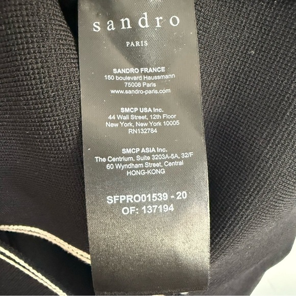 SANDRO Laureene Contrast Topstiched Dress in black with ivory detail Size: 36/S - Picture 5 of 8